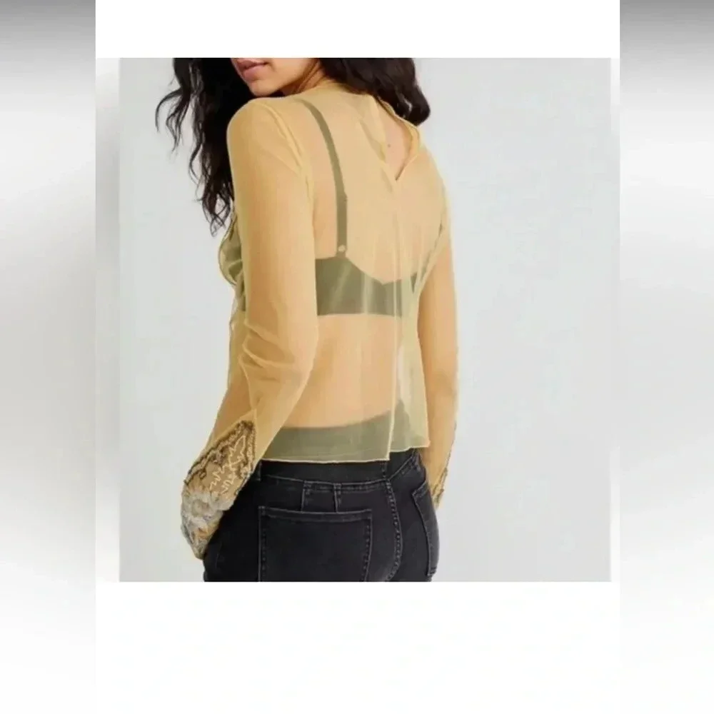 NWOT Free People Bali Posie Mesh Bead Embellished Cami Top